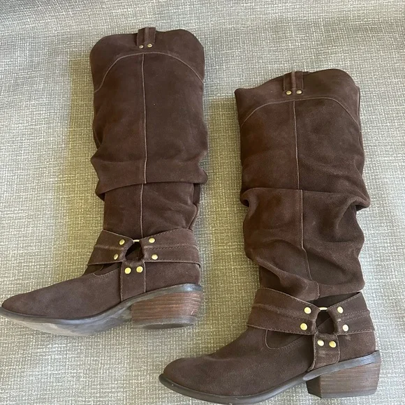 Restricted crunched Brown Suede Cowboy Knee-High Boots size - Picture 3 of 16